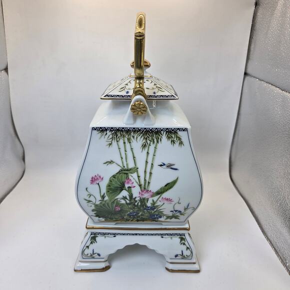 Franklin Porcelain 1986 Decorative Teapot w Stand Flowers Birds Japan FP Vintage - Picture 4 of 15